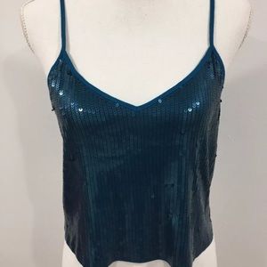 Express blue sequin crop top small NWT